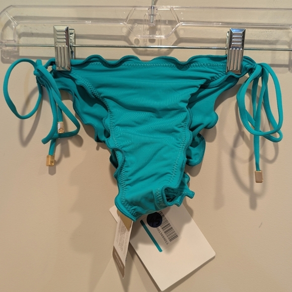 VIX PAULA HERMANNY Ruffled Ruched Low-rise Bikini Bottoms Teal Size Medium - Picture 1 of 7